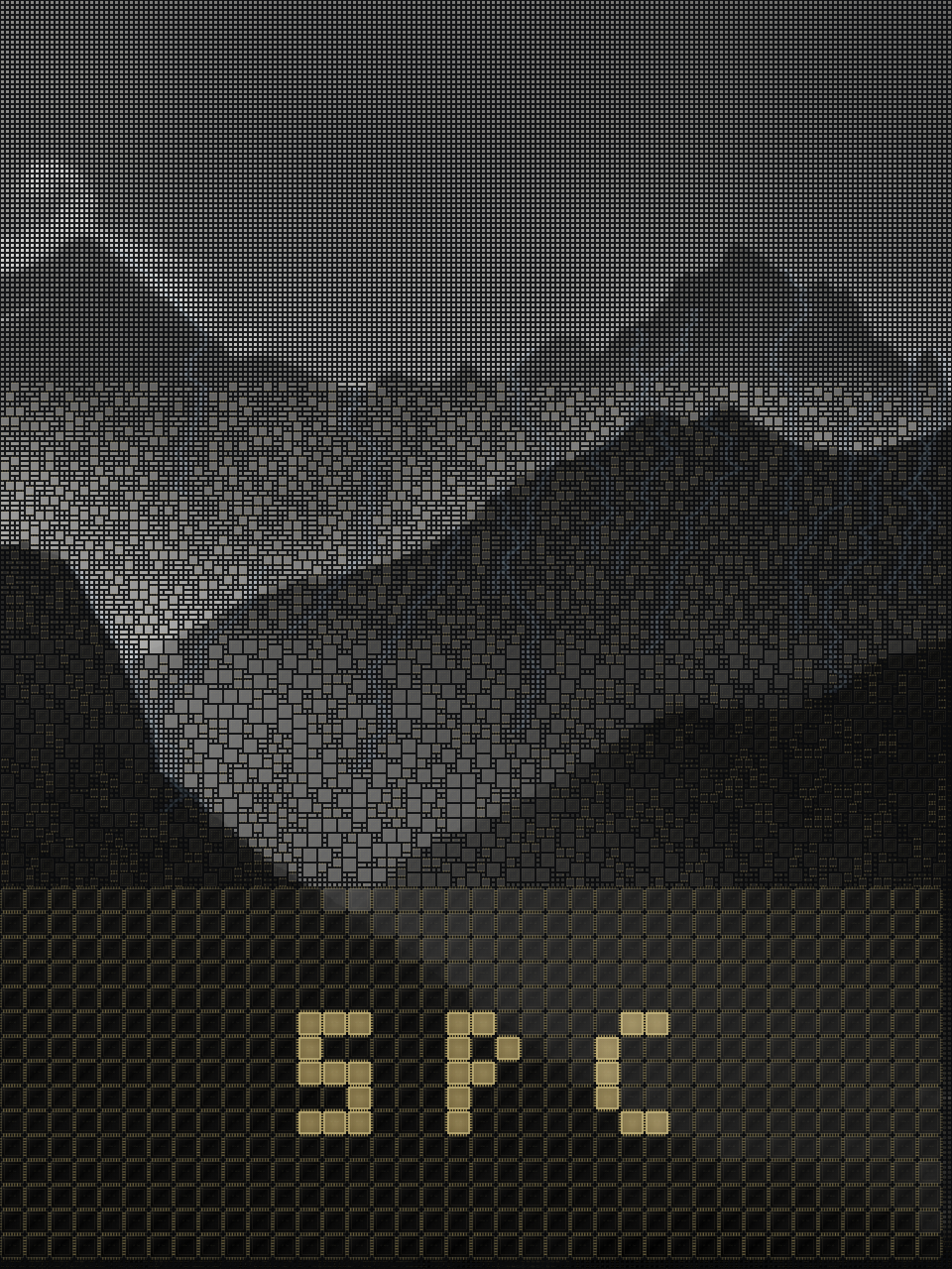 Himalayan ridgeline rendered as a silicon-chip mosaic